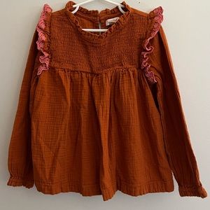 Cat & Jack Girl’s Ruffle Long Sleeve Smocked Chest Top Size M